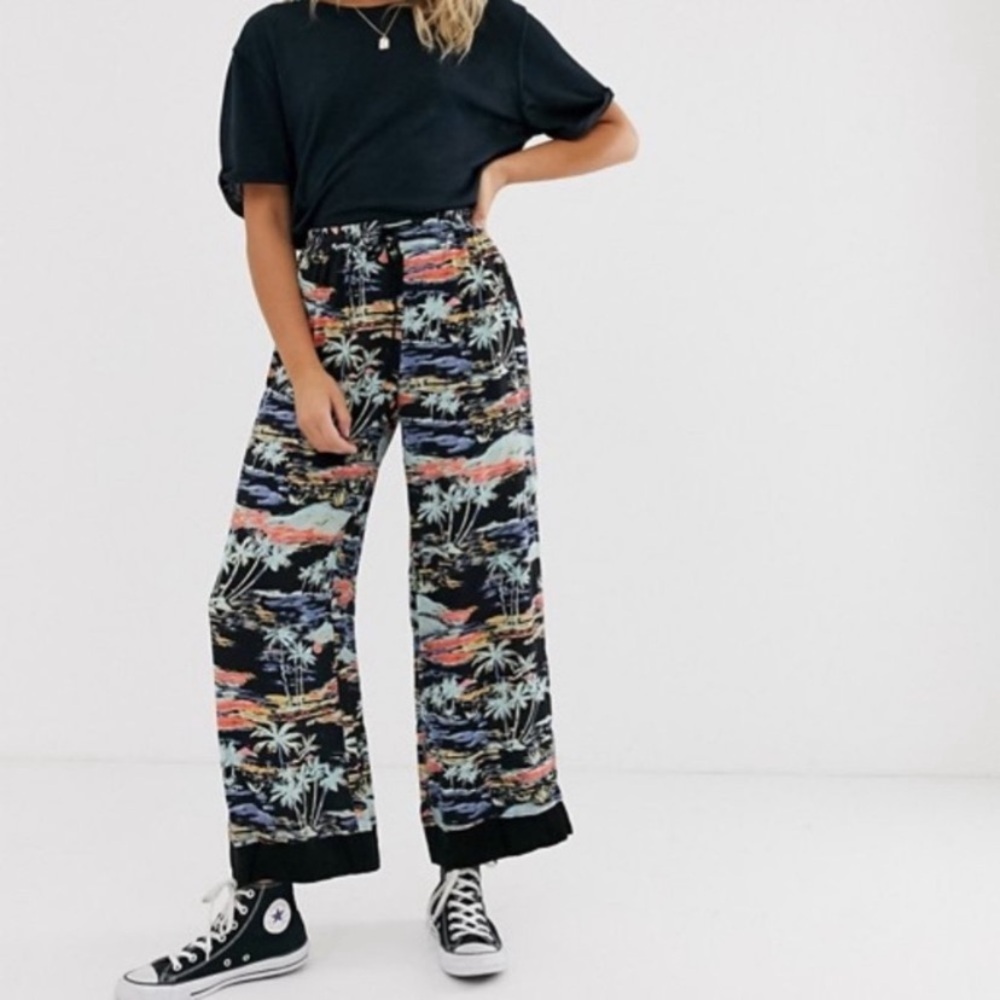 Free People Black Multicolor Wide-Leg Pants Lounge